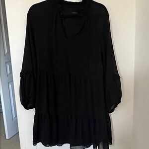 Black V-Neck Chiffon Dress